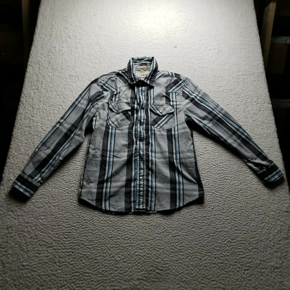 Ditch Plains Shirt Mens Large Gray Striped Western Long Sleeve Button-Up Casual